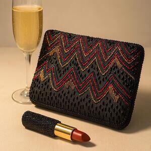 Andre Cellini 1980s Beaded Chevron Evening Clutch, 8x6”